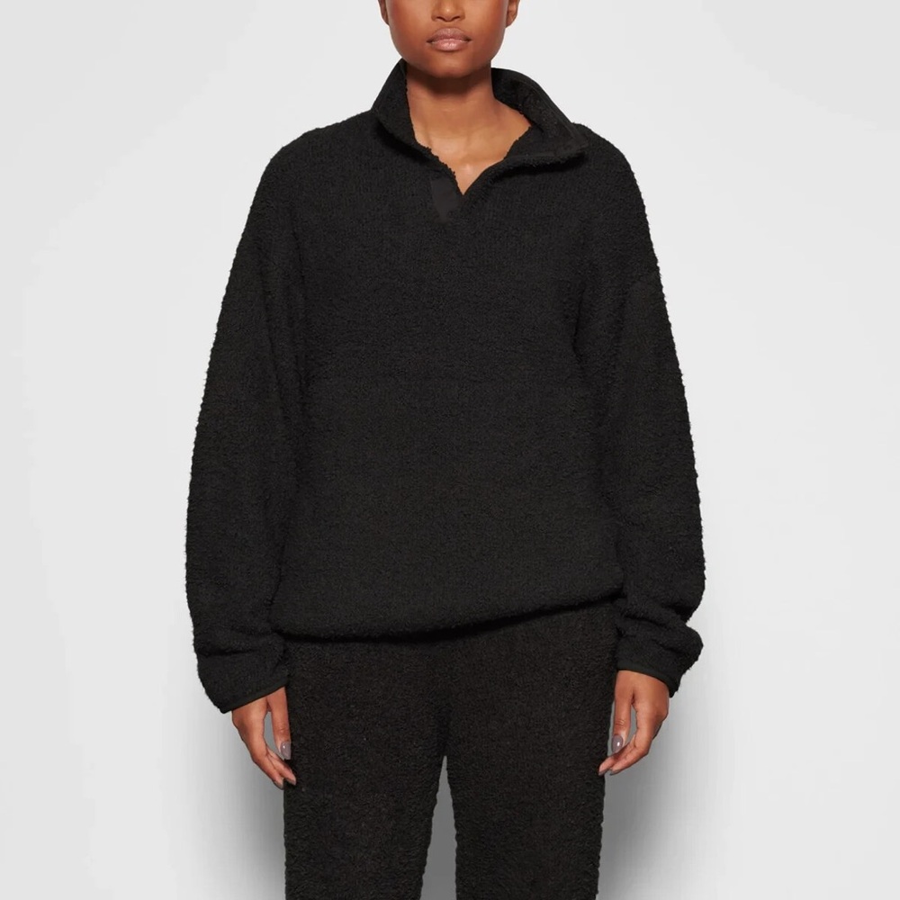 SKIMS Cozy Knit Pullover Jacket Onyx Size L/XL Black Teddy
